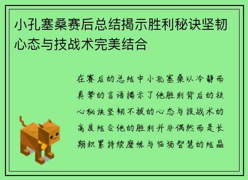 小孔塞桑赛后总结揭示胜利秘诀坚韧心态与技战术完美结合